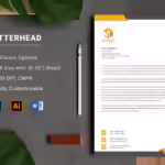 خرید و دانلود طرح لایه باز سربرگ Letterhead Word زرد و خاکستری | قالب لایه باز سربرگ ساز حرفه ای Letterhead با کیفیت اورجینال