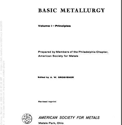 خرید و دانلود نسخه کامل کتاب Basic metallurgy. Edited by A.W. Grosvenor. v.1 – Pdf