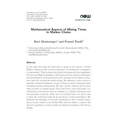 خرید و دانلود نسخه کامل کتاب Mathematical Aspects of Mixing Times in Markov Chains (Foundations and Trends in Theoretical Computer Science)