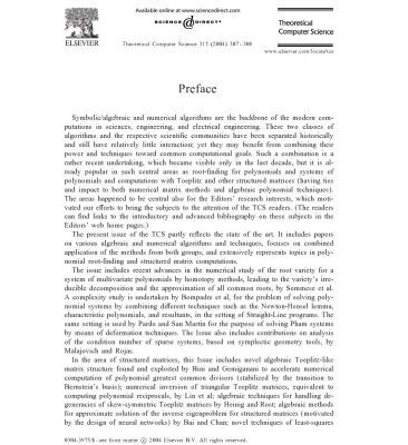 خرید و دانلود نسخه کامل کتاب Theoretical Computer Science, Volume 315, Issues 2-3, Pages 307-672 (6 May 2004), Algebraic and Numerical Algorithms