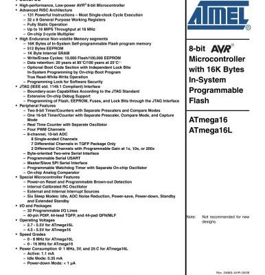 خرید و دانلود نسخه کامل کتاب 8-bit Microcontroller AVR with 16K Bytes In-System Programmable Flash. ATmega16. ATmega16L