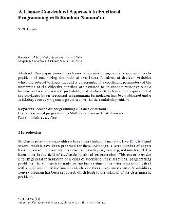خرید و دانلود نسخه کامل کتاب A Chance Constrained Approach to Fractional Programming with Random Numerator