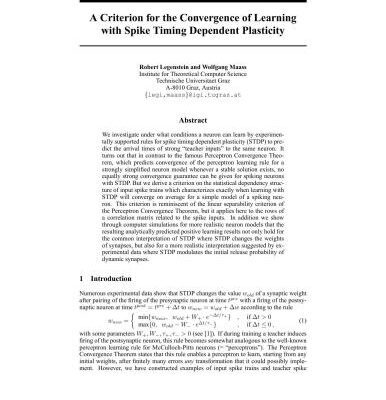 خرید و دانلود نسخه کامل کتاب A Criterion for the Convergence of Learning with Spike Timing Dependent Plasticity