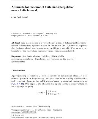 خرید و دانلود نسخه کامل کتاب A formula for the error of finite sinc-interpolation over a finite interval