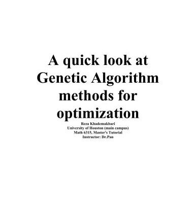 خرید و دانلود نسخه کامل کتاب A quick look at Genetic Algorithm methods for optimization