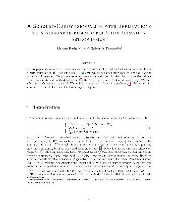خرید و دانلود نسخه کامل کتاب A Sobolev-Hardy inequality with applications to a nonlinear elliptic equation arising in astrophysics