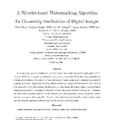 خرید و دانلود نسخه کامل کتاب A wavelet-based watermarking algorithm for ownership verification of digital images