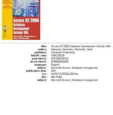خرید و دانلود نسخه کامل کتاب Access 97 2000 Database Development Outside VBA