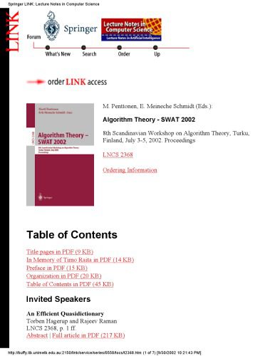 خرید و دانلود نسخه کامل کتاب Algorithm Theory — SWAT 2002: 8th Scandinavian Workshop on Algorithm Theory Turku, Finland, July 3–5, 2002 Proceedings_6865779ca7769.jpeg خرید و دانلود نسخه کامل کتاب Algorithm Theory — SWAT 2002: 8th Scandinavian Workshop on Algorithm Theory Turku, Finland, July 3–5, 2002 Proceedings