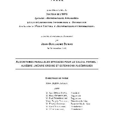 خرید و دانلود نسخه کامل کتاب Algorithmes paralleles pour le calcul formel: algebre lineaire creuse et extensions algebriques