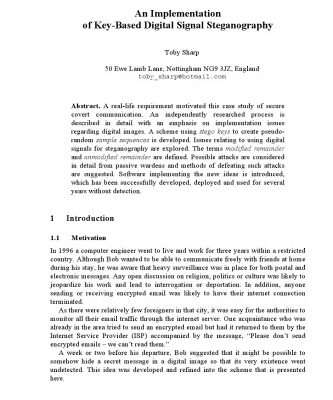 خرید و دانلود نسخه کامل کتاب An Implementation of Key-Based Digital Signal Steganography