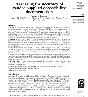 خرید و دانلود نسخه کامل کتاب Assessing the accuracy of vendor-supplied accessibility documentation