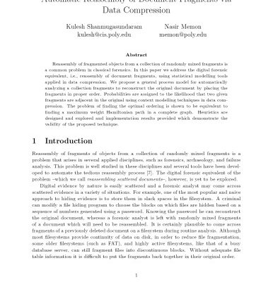 خرید و دانلود نسخه کامل کتاب Automatic Reassembly of Document Fragments via Data Compression