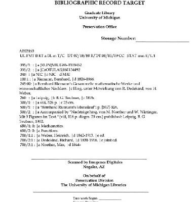 خرید و دانلود نسخه کامل کتاب Bernhard Riemann’s Gesammelte mathematische Werke und Wissenschaftlicher Nachlass