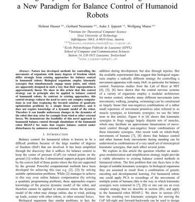 خرید و دانلود نسخه کامل کتاب Biologically Inspired Kinematic Synergies Provide a New Paradigm for Balance Control of Humanoid Robots