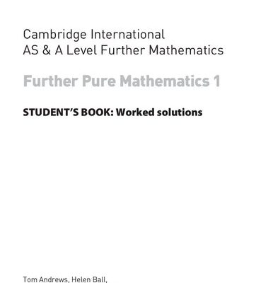 خرید و دانلود نسخه کامل کتاب Cambridge International AS and A Level Further Mathematics FURTHER Pure Mathematics 1 WORKED SOLUTIONS