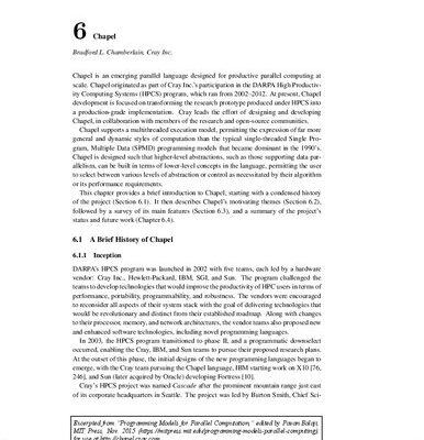 خرید و دانلود نسخه کامل کتاب Chapel (Excerpted from Programming Models for Parallel Computation)