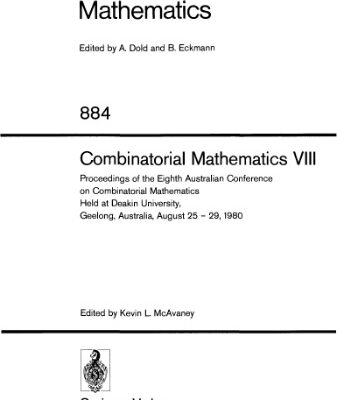 خرید و دانلود نسخه کامل کتاب Combinatorial Mathematics VIII. Proceedings of the 8th Australian Conference on Combinatorial Mathematics