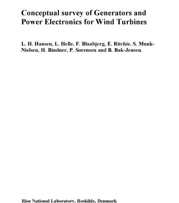 خرید و دانلود نسخه کامل کتاب Conceptual survey of generators and power electronics for wind turbines Adgangsmade: Internet