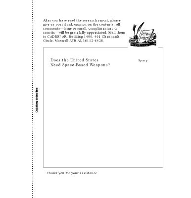 خرید و دانلود نسخه کامل کتاب Does the United States need space-based weapons? (CADRE paper)