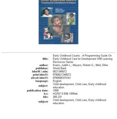 خرید و دانلود نسخه کامل کتاب Early childhood counts: a programming guide on early childhood care for development