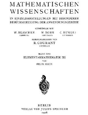 خرید و دانلود نسخه کامل کتاب Elementarmathematik vom hoeheren Standpunkte aus