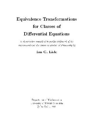 خرید و دانلود نسخه کامل کتاب Equivalence Transformations for Classes of Differential Equations