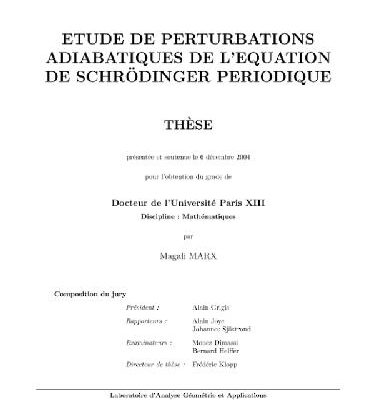 خرید و دانلود نسخه کامل کتاب Etude de perturbations adiabatiques de l’equation de Schroedinger periodique