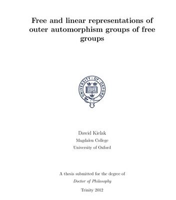 خرید و دانلود نسخه کامل کتاب Free and linear representations of outer automorphism groups of free groups