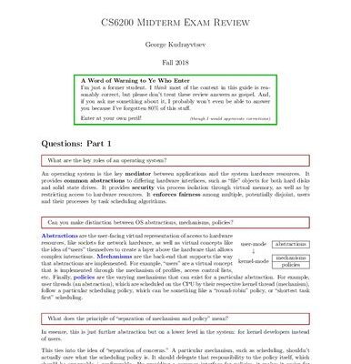 خرید و دانلود نسخه کامل کتاب Graduate Introduction to Operating Systems (CS 6200): Midterm Exam Review Notes