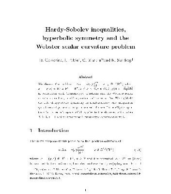 خرید و دانلود نسخه کامل کتاب Hardy-Sobolev inequalities, hyperbolic symmetry and the Webster scalar curvature problem