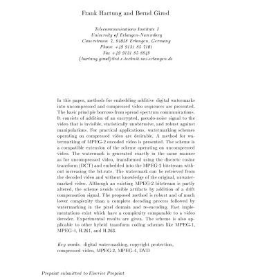 خرید و دانلود نسخه کامل کتاب Hartung Girod – Watermarking of Uncompressed and Compressed Video