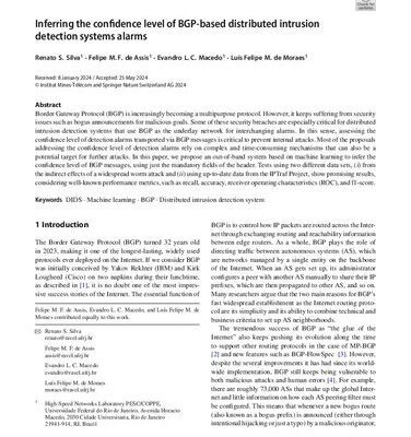 خرید و دانلود نسخه کامل کتاب Inferring the confidence level of BGP-based distributed intrusion detection systems alarms