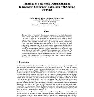 خرید و دانلود نسخه کامل کتاب Information Bottleneck Optimization and Independent Component Extraction with Spiking Neurons