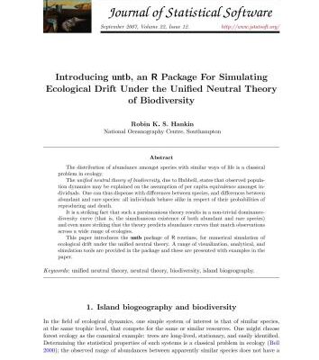 خرید و دانلود نسخه کامل کتاب Introducing untb, an R Package For Simulating Ecological Drift Under the Unified Neutral Theory of Biodiversity + Code