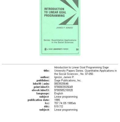 خرید و دانلود نسخه کامل کتاب Introduction to Linear Goal Programming (Quantitative Applications in the Social Sciences)