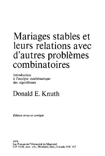 خرید و دانلود نسخه کامل کتاب Mariages stables et leurs relations avec d’autres problèmes combinatoires: introduction à l’analyse mathématique des algorithmes_6865615d5e212.jpeg خرید و دانلود نسخه کامل کتاب Mariages stables et leurs relations avec d’autres problèmes combinatoires: introduction à l’analyse mathématique des algorithmes