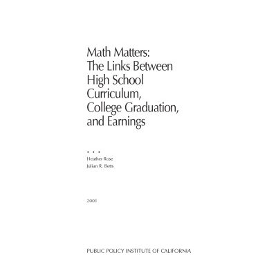 خرید و دانلود نسخه کامل کتاب Math Matters: The Links Between High School Curriculum, College Graduation, and Earnings