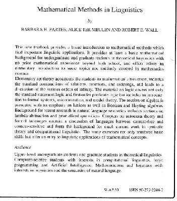 خرید و دانلود نسخه کامل کتاب Mathematical Methods in Linguistics