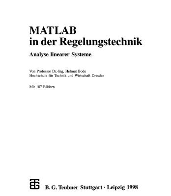 خرید و دانلود نسخه کامل کتاب MATLAB in der Regelungstechnik: Analyse linearer Systeme