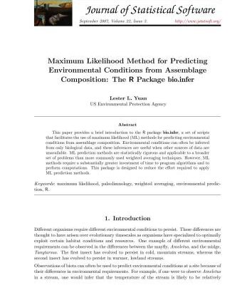 خرید و دانلود نسخه کامل کتاب Maximum Likelihood Method for Predicting Environmental Conditions from Assemblage Composition: The R Package bio.infer + Code