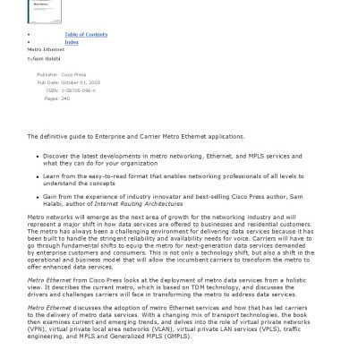 خرید و دانلود نسخه کامل کتاب Metro Ethernet: the definitive guide to enterprise and carrier Metro Ethernet applications