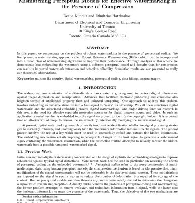 خرید و دانلود نسخه کامل کتاب Mismatching Perceptual Models for Effective Watermarking in the Presence of Compression