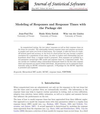 خرید و دانلود نسخه کامل کتاب Modeling of Responses and Response Times with the Package cirt + Code