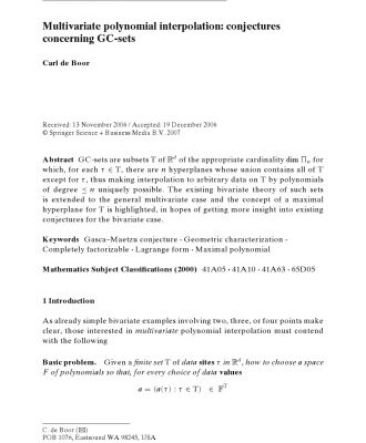خرید و دانلود نسخه کامل کتاب Multivariate polynomial interpolation: conjectures concerning GC-sets