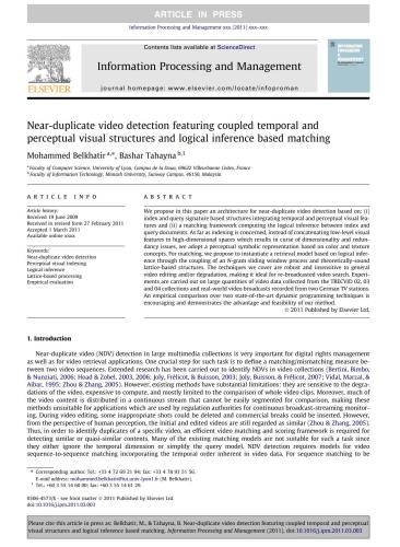 خرید و دانلود نسخه کامل کتاب Near-duplicate video detection featuring coupled temporal and perceptual visual structures and logical inference based matching_686e6d4ead38d.jpeg خرید و دانلود نسخه کامل کتاب Near-duplicate video detection featuring coupled temporal and perceptual visual structures and logical inference based matching