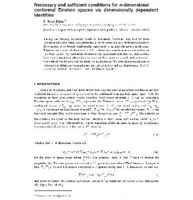 خرید و دانلود نسخه کامل کتاب Necessary and sufficient conditions for n-dimensional conformal Einstein spaces via dimensionally dependent identities