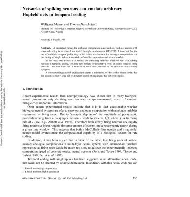 خرید و دانلود نسخه کامل کتاب Networks of spiking neurons can emulate arbitrary Hopfield nets in temporal coding