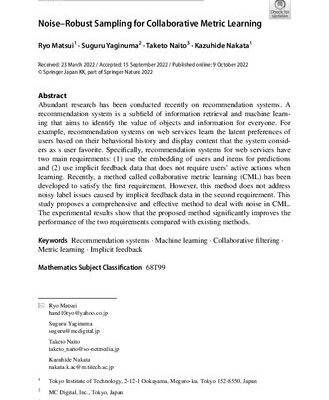 خرید و دانلود نسخه کامل کتاب Noise–Robust Sampling for Collaborative Metric Learning