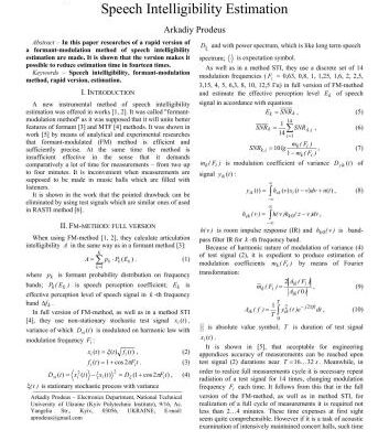 خرید و دانلود نسخه کامل کتاب Rapid Version of a Formant-Modulation Method of Speech Intelligibility Estimation